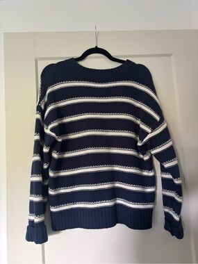 American Eagle Outfitters Navy and White Striped Knit Sweater